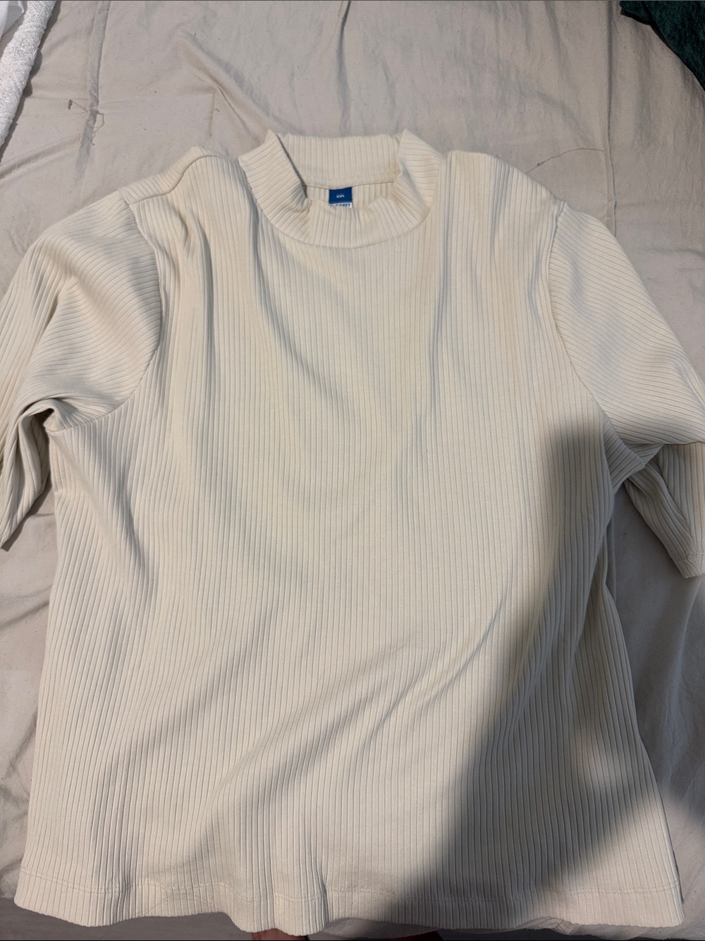 Cream Ribbed Short-Sleeve Sweater